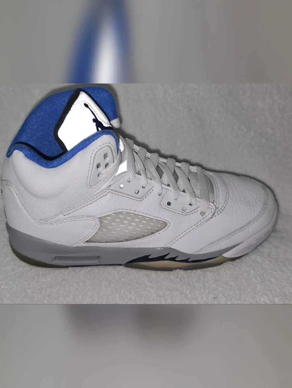 Nike Air Jordan Preschool 5 Retro White & Grey with Blue Accents